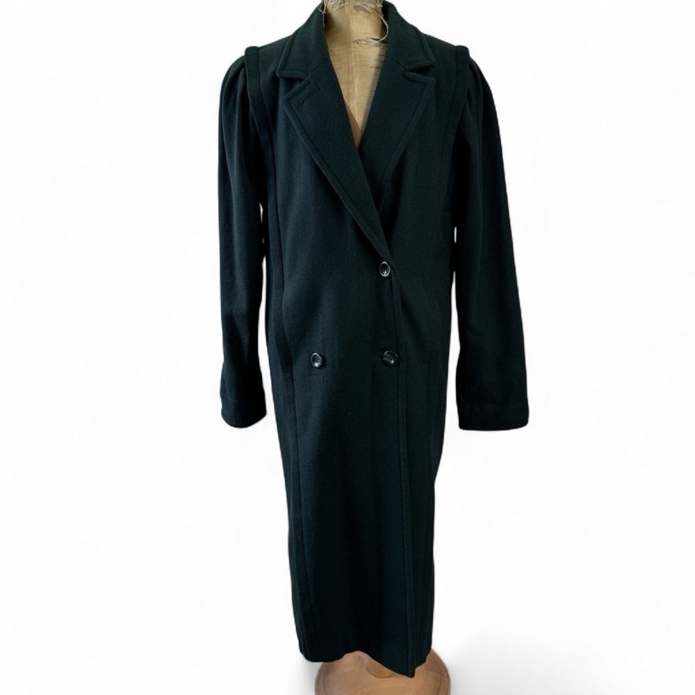 Vintage Wool Coat Women 8P Hunter Green Double Breasted Trench 90s Capsule Puff - Picture 8 of 15